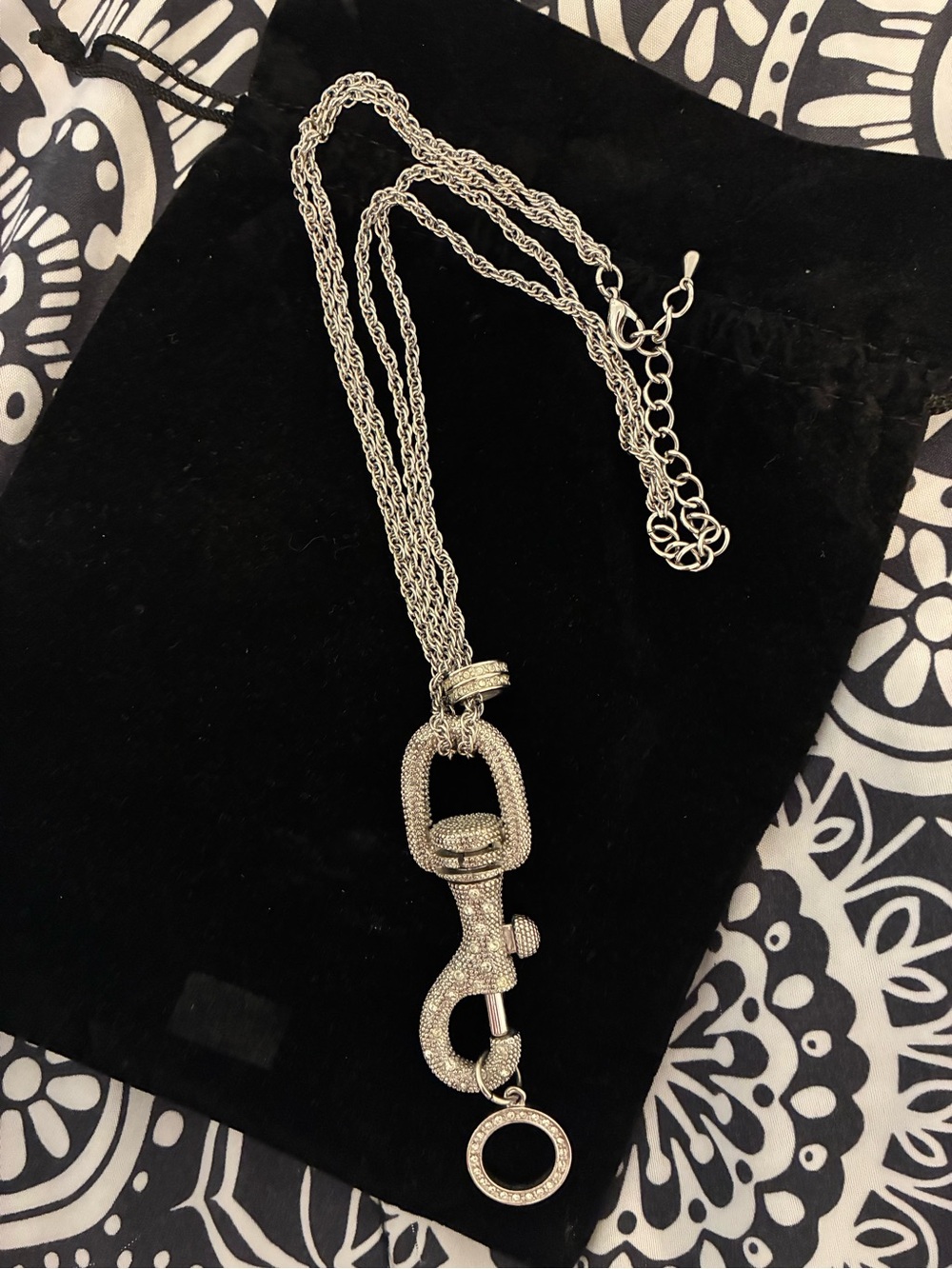 Silver tone Multi-Chain Statement Necklace with crystal trigger snap Pendant - Picture 3 of 8